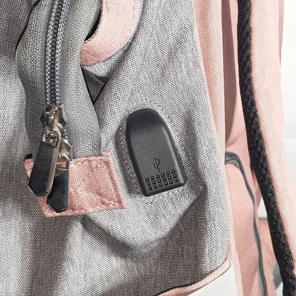 Upsimples Diaper Bag Pink Gray Backpack with‎ USB Charging Port Thermal Pockets - Picture 10 of 13
